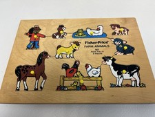 1973 Fisher Price VTG Farm Animals Wood Puzzle - 9 Wood Pieces Ages 2 7/8/25C