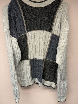 Liberty Sweaters Men's Cable-Knit Colorblock Crew Neck Pullover Gray/Black M