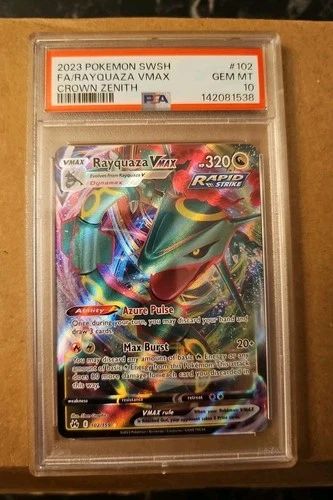 2023 POKEMON SWORD & SHIELD CROWN ZENITH #102 FULL ART/RAYQUAZA VMAX PSA 10
