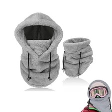 Sherpa Hood Ski Mask, Winter Windproof Coldproof One Size-Medium Light Grey