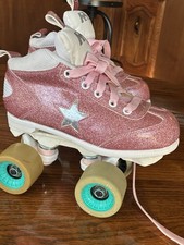 Sure-Grip Rock Star Pink Glitter Roller Skates Size 3 Malibu Wheels Toe Stops