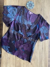 Monsoon multiple colour pure silk sequence blouse Size 14