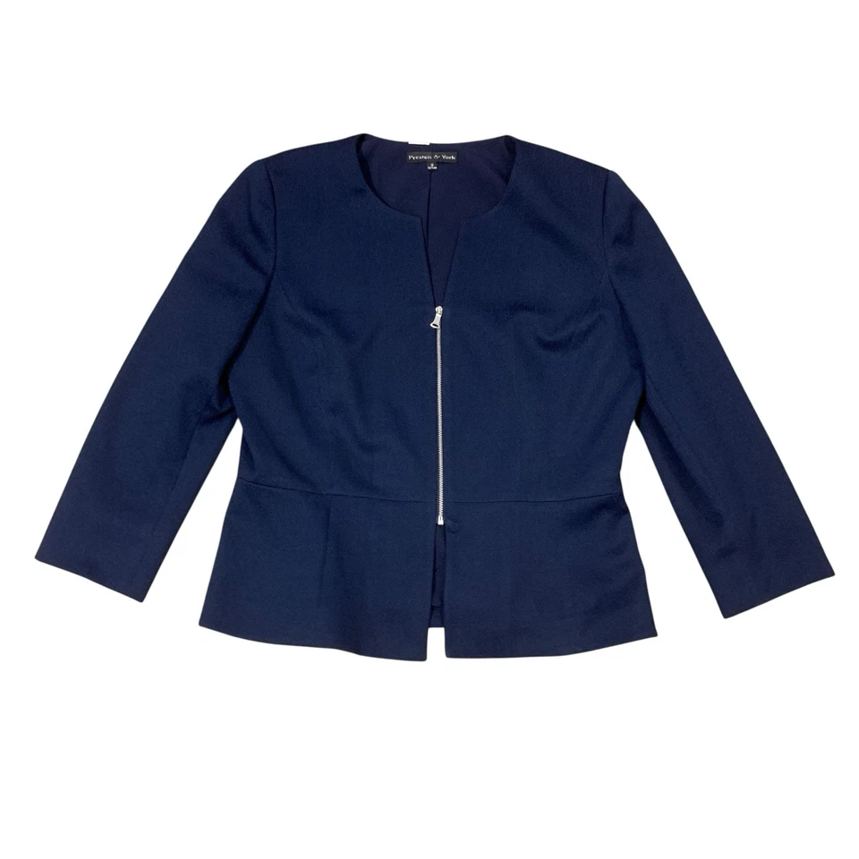 Preston & York 2 Piece Skirt Suit Set Womans 12 Navy Blue Zip Jacket Skirt sz 10 - Image 2 of 4