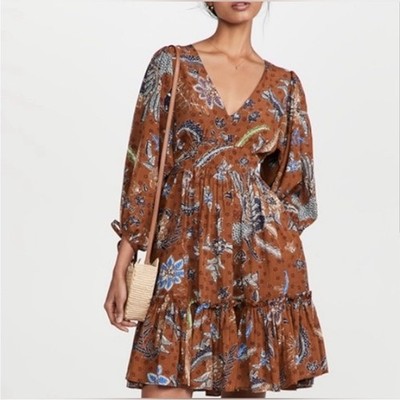 Cara Cara Millbrook Floral Printed Dress with Tie Sleeves Size M
