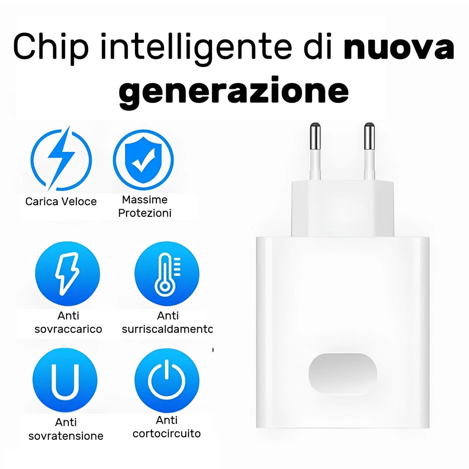 Caricatore Caricabatterie 66W Ultra Rapido per Samsung Xiaomi Android USB-C+Cavo - Immagine 4 di 4