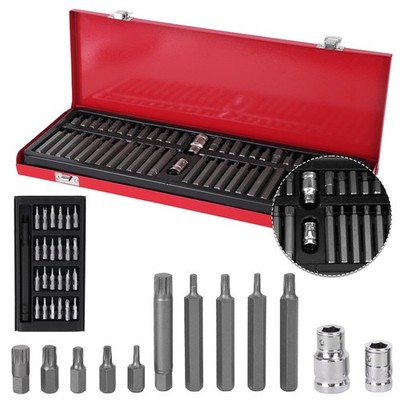 54tlg Bitsatz Bitset Torx Vielzahn Innensechskant Nüsse Satz 1/2 Zoll & 3/8 Zoll