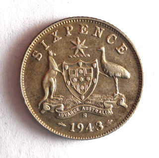 1943 S AUSTRALIA 6 PENCE AU High Value Silver Coin lot #S19