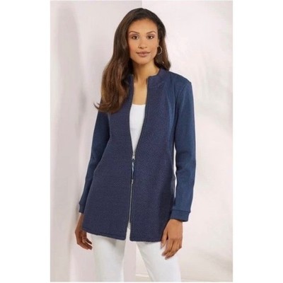 Soft Surroundings Petra Jacket Estate Blue Mixed Media Zip Up XL NEW