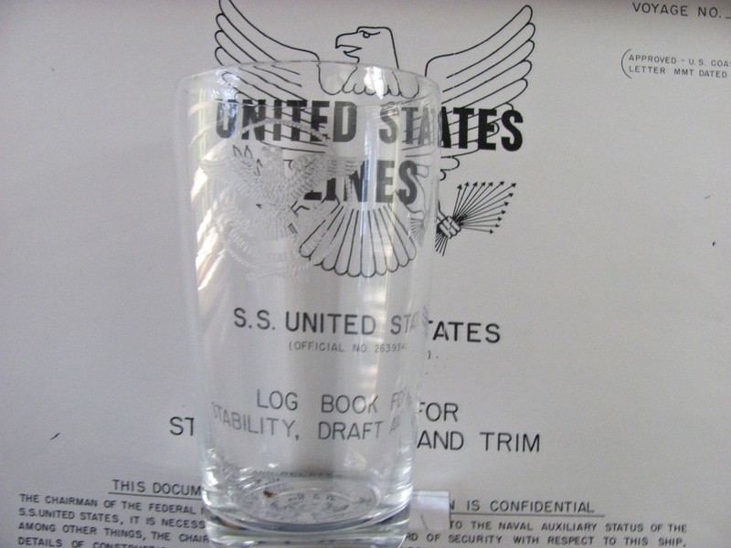 SS UNITED STATES COCKTAIL GLASS  WITH ETCHED US LINES SEAL