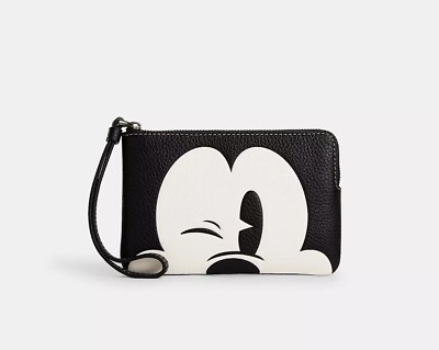 NWT COACH Disney X Coach Corner Zip Wristlet With Wink Mickey