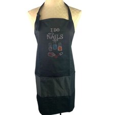 Plum Hill Nail Manicurist Black Full Apron Pockets "I Do Nails" Embellished