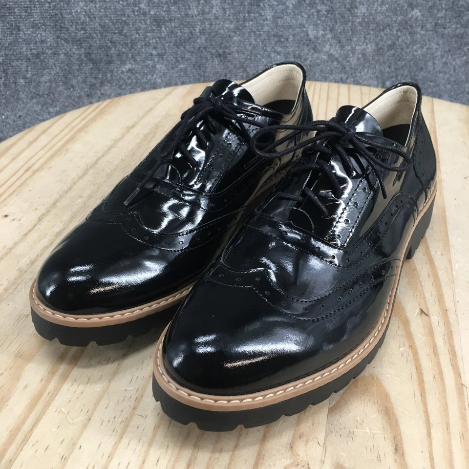 Zapato Dress Shoes Mens 40 Oxford Black Patent Leather Wingtip Lace Up Block Low - Image 3 of 4