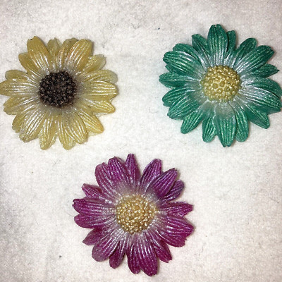 3 Daisy Fridge Magnets Aqua Rose Yellow Handmade 1.5'' Gift Stocking Stuffer #1