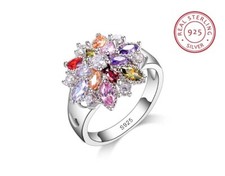 925 Sterling Silver Magnificent Flower Design Ring Colorful Zircon- 7 8 9 Size