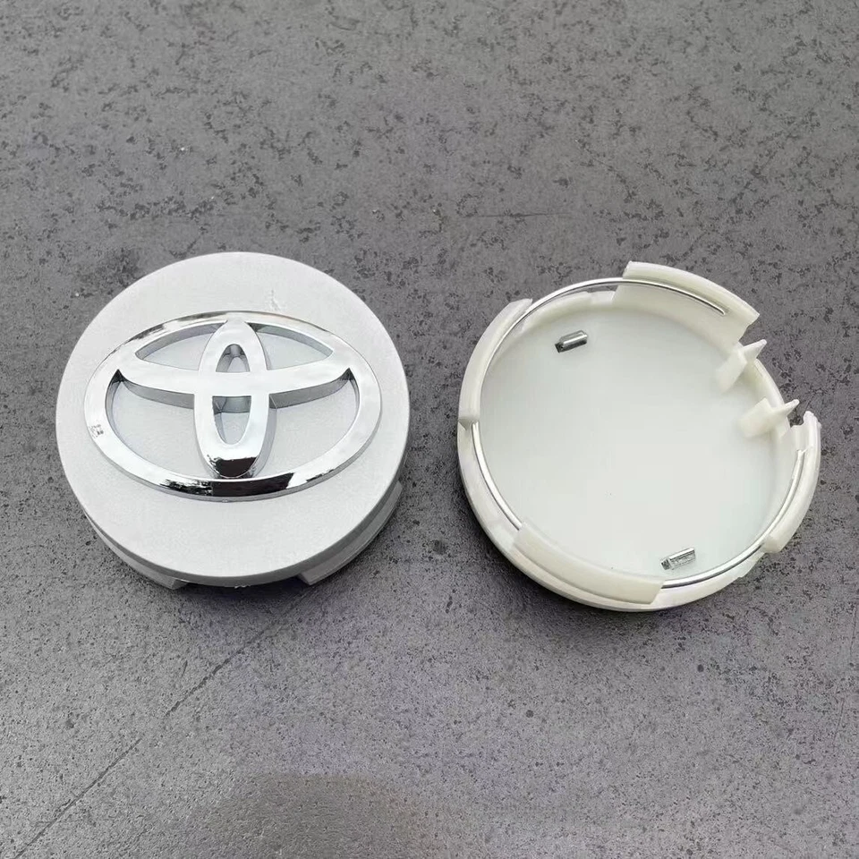 4x TOYOTA WHEEL RIMS CENTER HUB CAP CAPS SILVER BASE CHROME LOGO 62MM CAMRY +MOR Foto 2 de 3