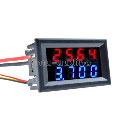 DC 0-200V 10A 4-Bit 5 Wires Amp Dual Digital Blue+Red LED Voltmeter Ammeter