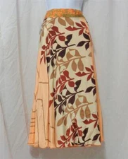 BEACH FASHION BEIGE FLORAL PRINT SILK CONVERTIBLE SKIRT AND DRESS MEDIUM LENGTH