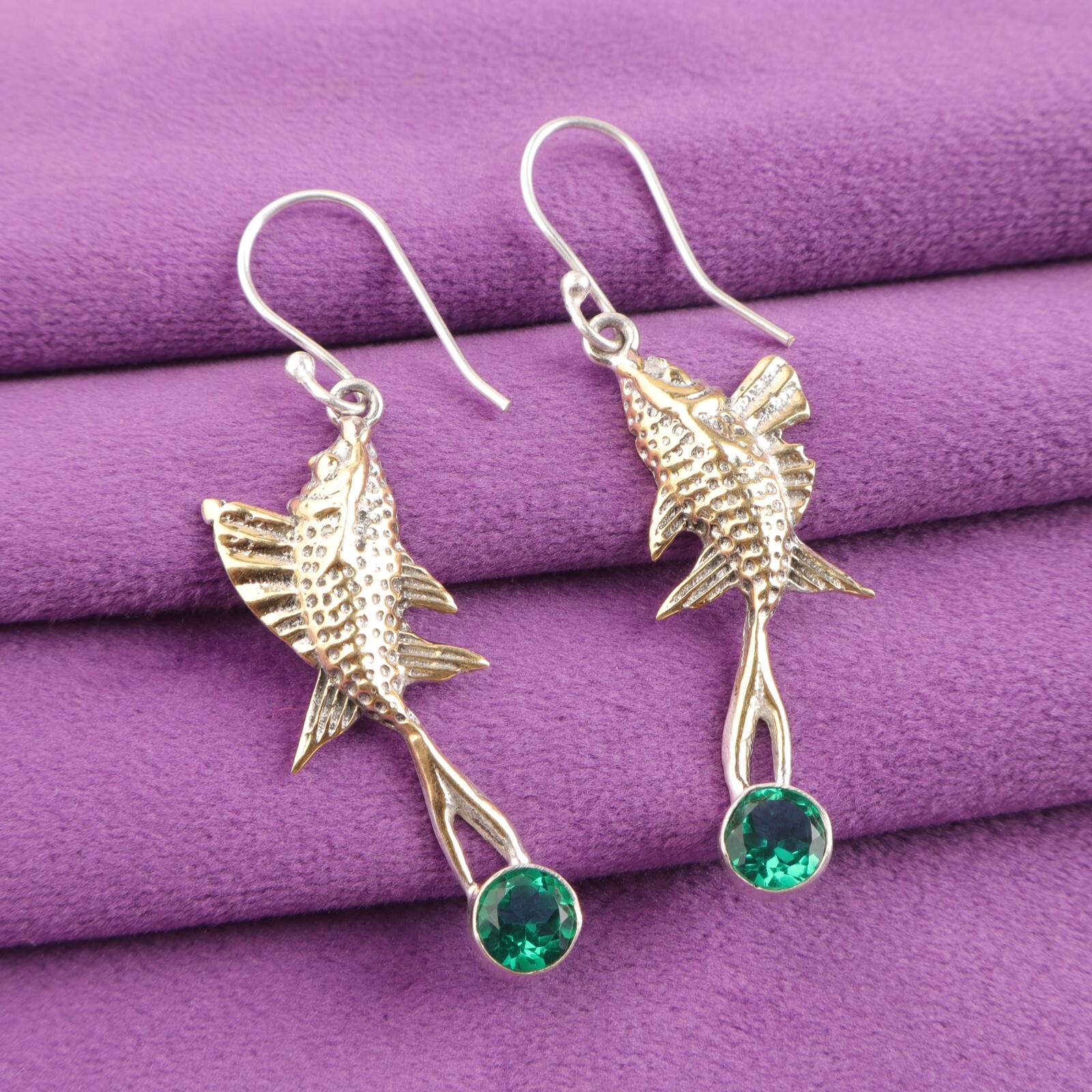 Green Emerald Stone Sterling Silver Dangling Anniversary May Earrings Jewelry