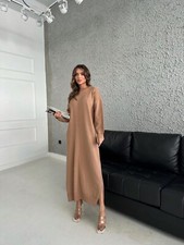 Drop Shoulder Split Hem Sweater Dress 488