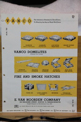 VANCO E Van Noorden E Company Boston MA Domelite Fire Smoke Hatch Brochure 1962