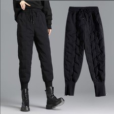 Women Tapered Puffer Pants Warm Soft Thick Quilted Padded Trousers Winter