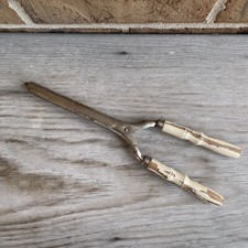 Antique CURLING IRON Hair Curler Crimper Metal Wood Handles Stylist Decor 10.5"