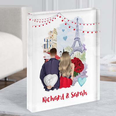 Paris Eiffelturm Geschenk für Sie oder Ihn personalisiert Paar Acrylblock