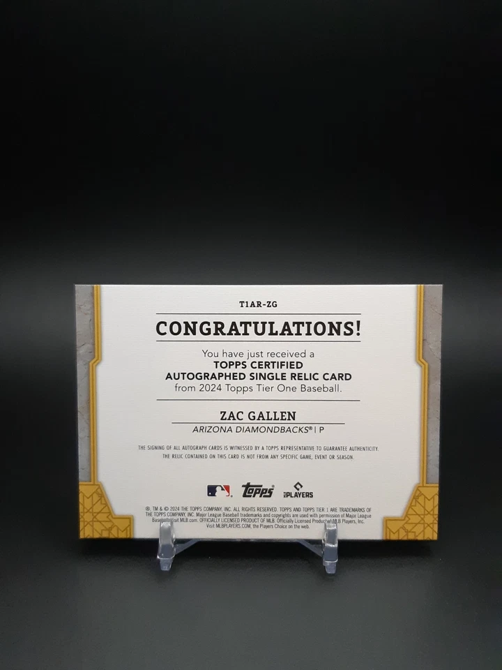 2024 Topps Tier One Auto Tier One Relics /149 Zac Gallen #T1AR-ZG Auto - Image 2 of 2