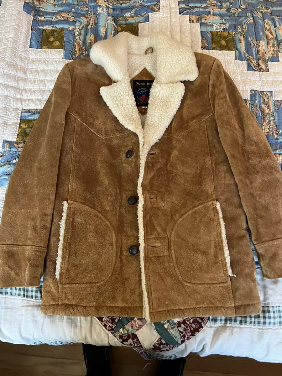 Vintage 1970 s Grande Bay Suede Sherpa Western Rancher Jacket 36 Very Nice
