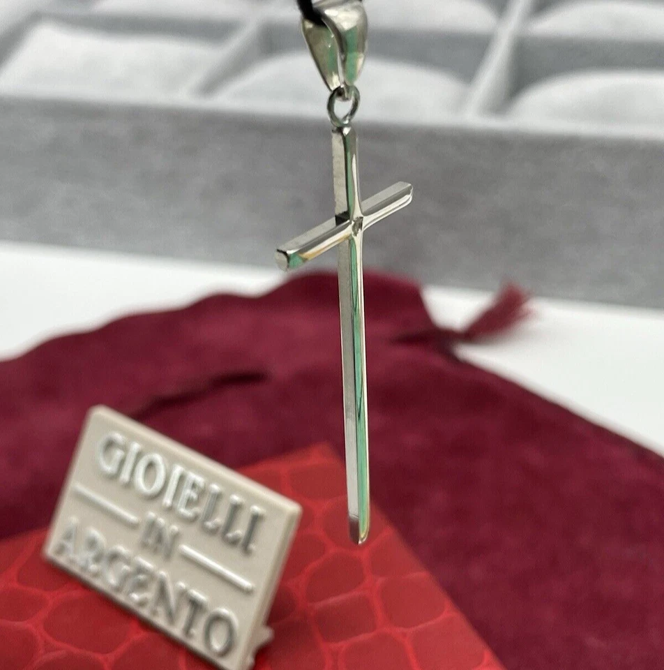 CIONDOLO CROCE IN ARGENTO 925 CON DIAMANTE AUTENTICO 0,02 CARATI DA UOMO E DONNA - Immagine 3 di 4