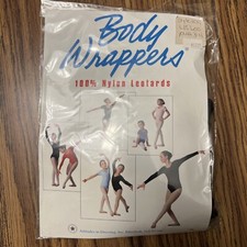 Body Wrappers Leotard Ballet Dance Girls 3-4 Black Long Sleeve Nylon NIP VTG