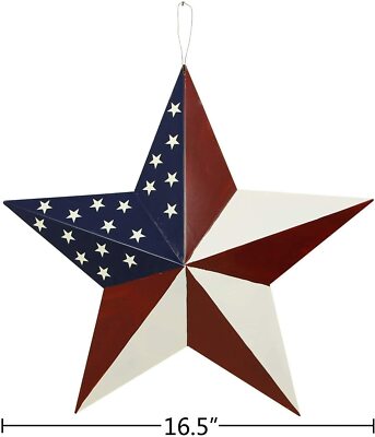 16.5''  Americana Rustic Patriotic American Flag Barn Metal Star July 4th Decor