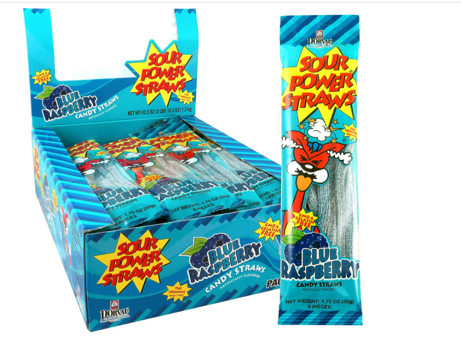 Sour Power Candy Straws, Blue Raspberry, 1.75 Ounce (Pack of 24)