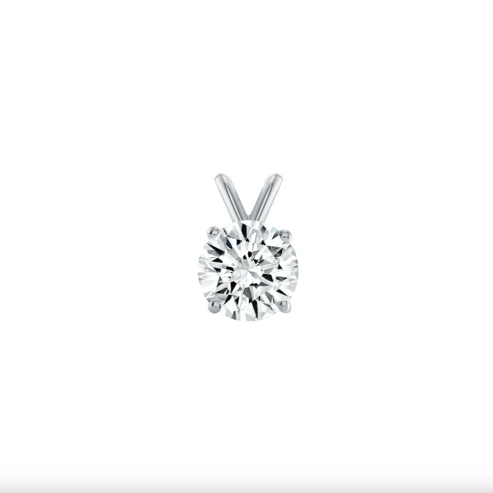 3 Ct Created Diamond Round Real 14K White Gold Solitaire Pendant 18" Necklace - Image 2 of 3