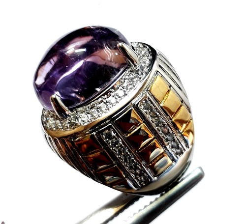 73 Cts Beautiful Natural Amethyst Cabochon Gemstone Men's Ring SIZE 10 - Picture 2 of 5