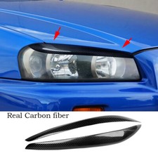 2pc For Nissan Skyline GTR GT-T R34 1999-02 Carbon Fiber Headlight Eyebrow Cover