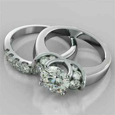 14K White Gold Plated Lab Created Diamond Wedding Bridal Ring Set 2Ct Round Cut