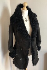 Zara Size 8 Toscana suede real Sheepskin shearling fitted double breasted coat