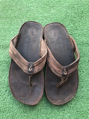 OluKai Men’s Black Leather Thong Slip-On Sandals - size 11 Men main image 4