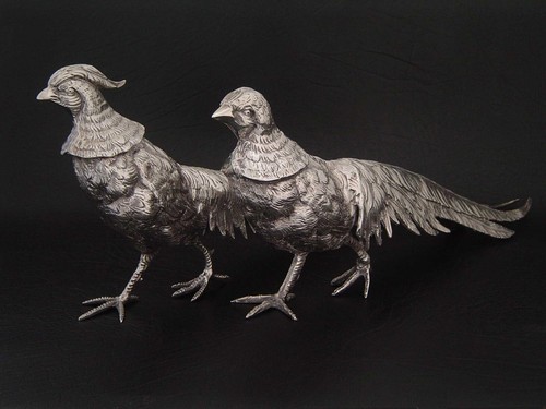 FINE PAIR VINTAGE SILVER PLATE COCK & HEN PHEASANT BIRD CENTERPIECE FIGURES - Picture 22 of 23