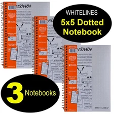 Whitelines 5x5 MM Dotted Notebook 17006 8.25 x 5.75", 70 Sheets, Pack of 3 