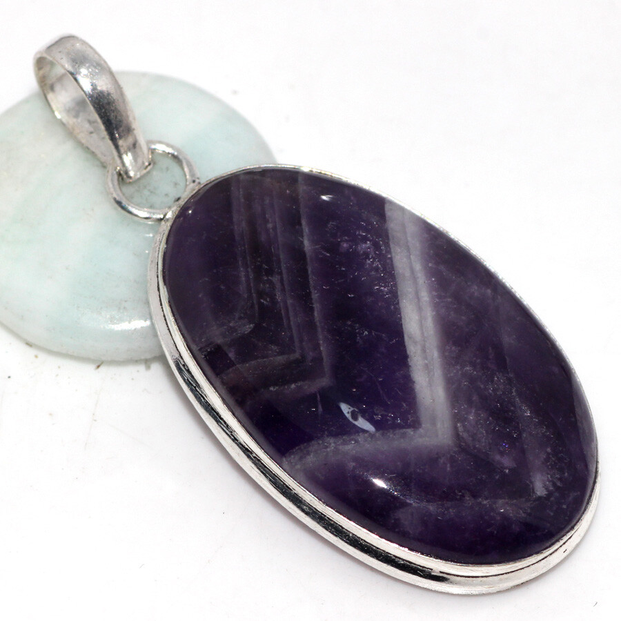 Banded Amethyst 925 Silver Plated Gemstone Pendant 2