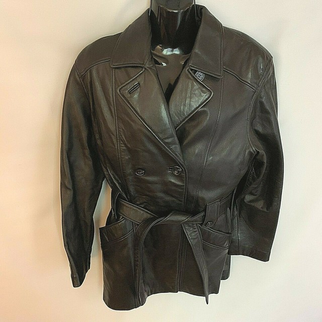 Danier Leather Jacket Black Sz XS Removable Liner Hip Length Trench