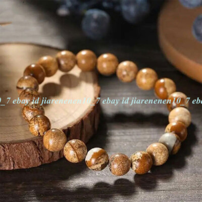 6/8/10/12mm Fashion Picture Jasper Round Gemstone Beads Stretch Bracelet 7.5 in