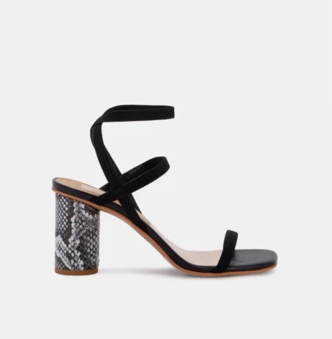 Dolce Vita Nixon Heels - Black Snakeskin Design Block Heels - Women Size 7.5 NEW