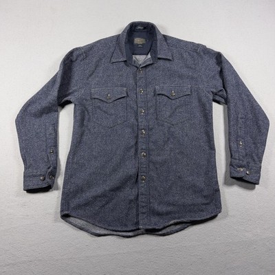 Pendleton Cascade Shirt Men Medium Wool Button Up Blue Tweed Outdoor Heritage