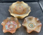 THREE VINTAGE CARNIVAL FENTON MARIGOLD HORSEHEADS JIP  PANTHER LITTLE FISH BOWLS