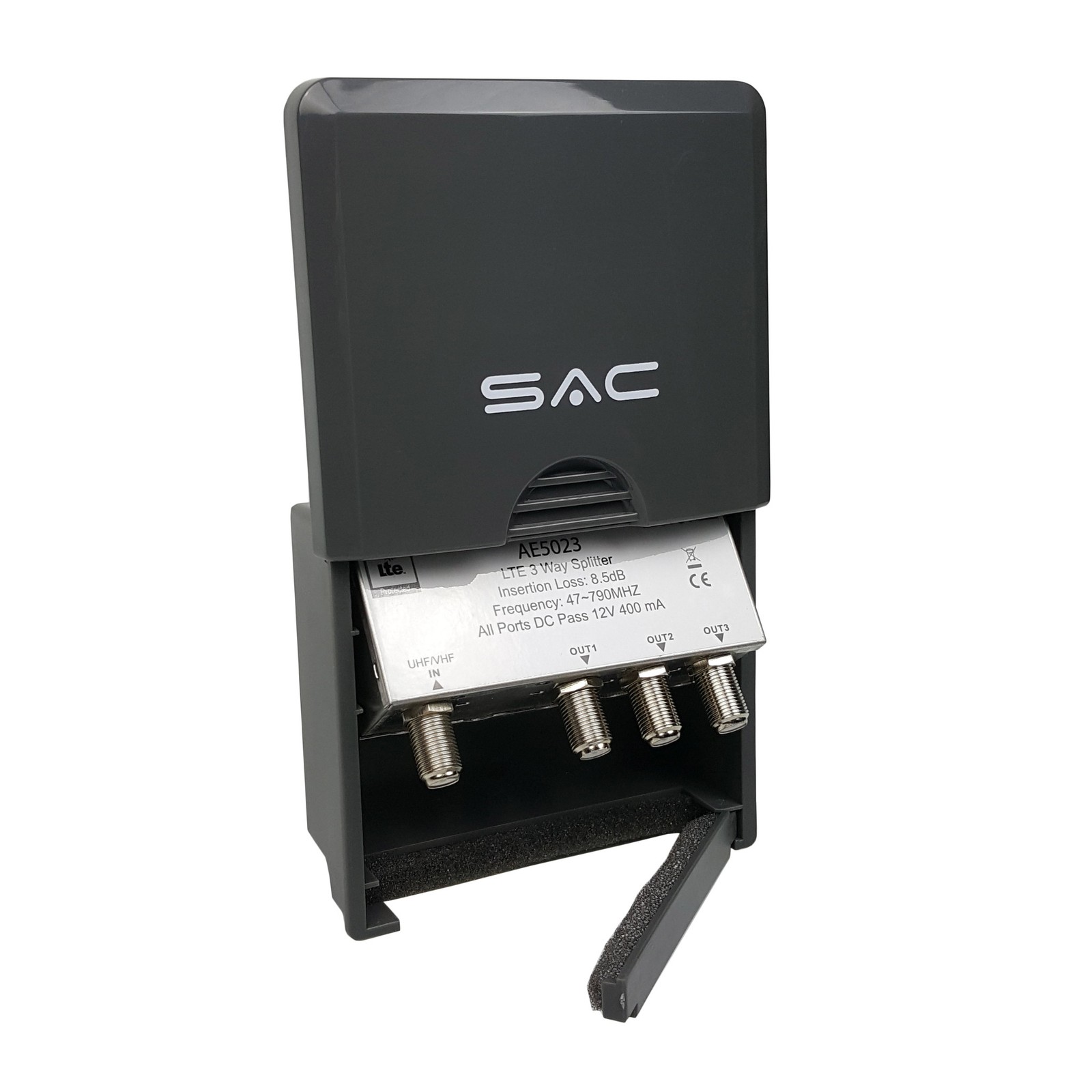3 Way Masthead Outdoor UHF/VHF TV Aerial Splitter with DC Pass LTE Filter