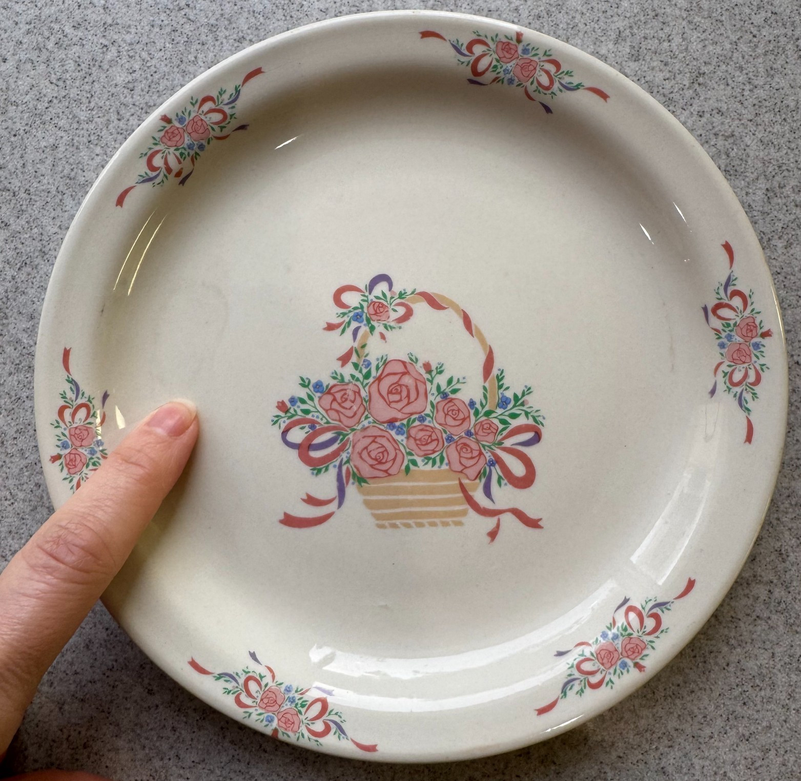 Vintage TRISA Stoneware Floral Plate & Bowl Set 6pc Basket Roses China