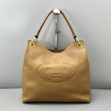 Prada Large Re-Edition Hobo Bag Caramel Nylon Leather Trim Silver Triangle Logo